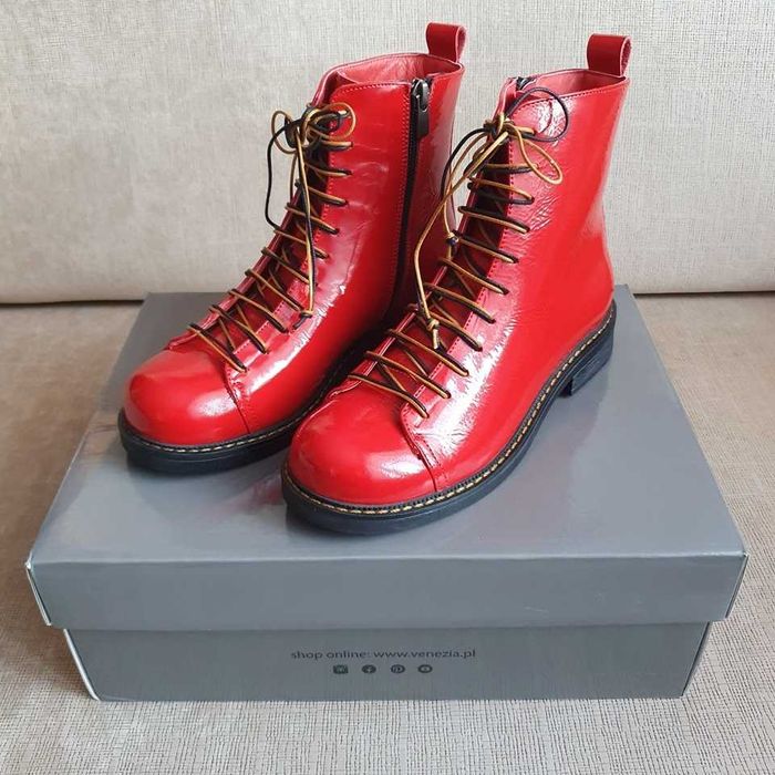 Nowe Lakierowane Trzewiki Botki Venezia Rozm. 36 Skóra Czerwone Piękne