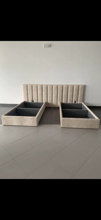Cama de solteiro 90x190 cm, estrados,  cabeceira e colchões
