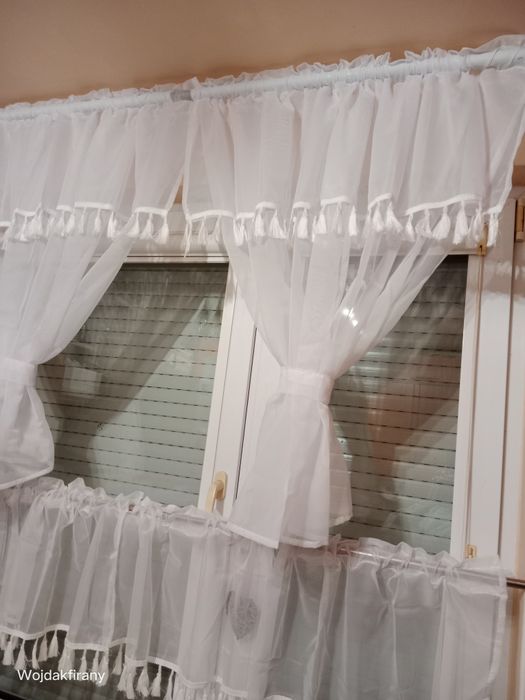 Firanka z zazdrostką woalowe Boho frędzle