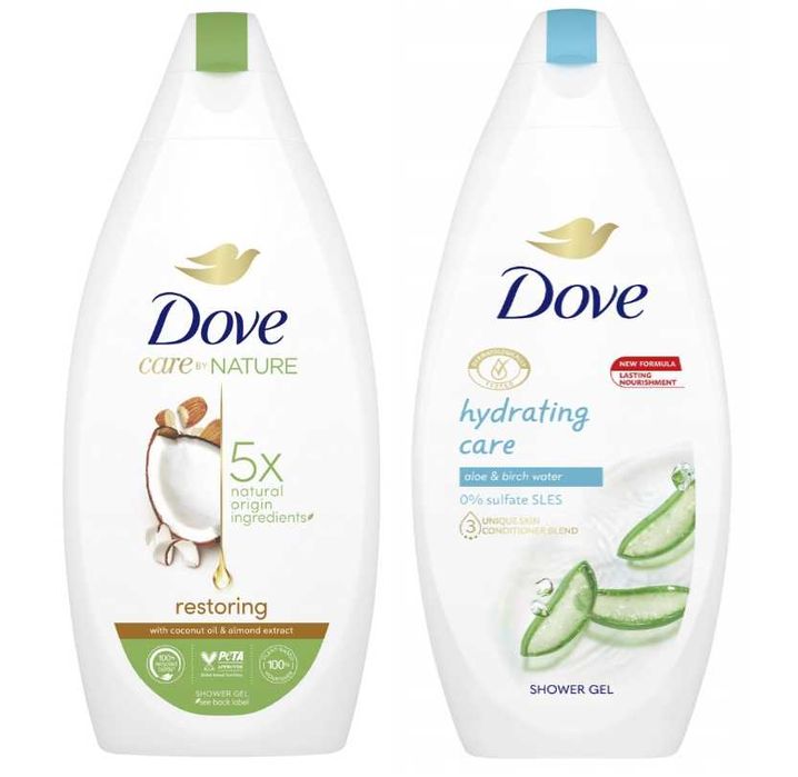 2x 400 ml Dove  żel pod prysznic olejek kokosowy + aloes&woda brzozowa