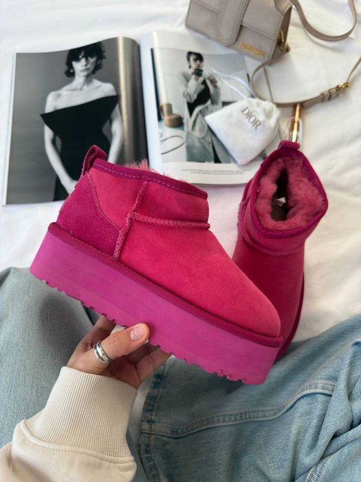Уггі UGG Ultra Mini Platform Crimson Pink premium натуральні матеріали | Угги натуральные жіночі