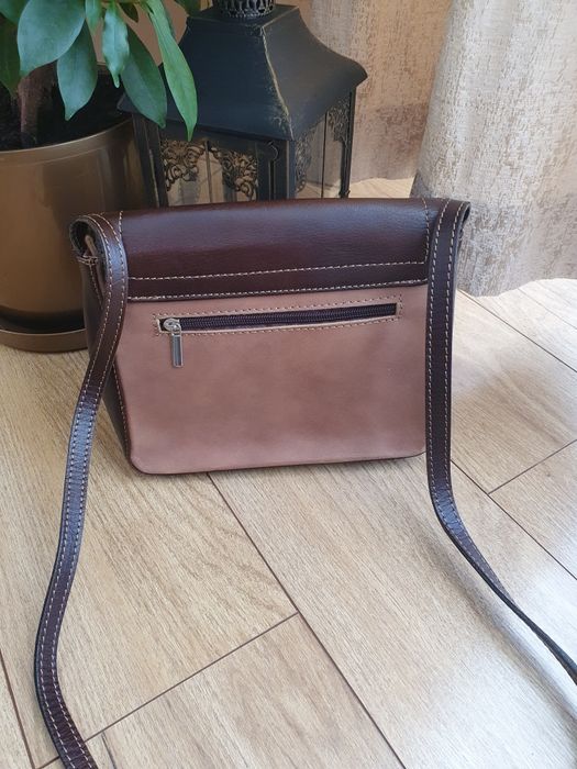 Torebka damska brąz z beżem skórzana