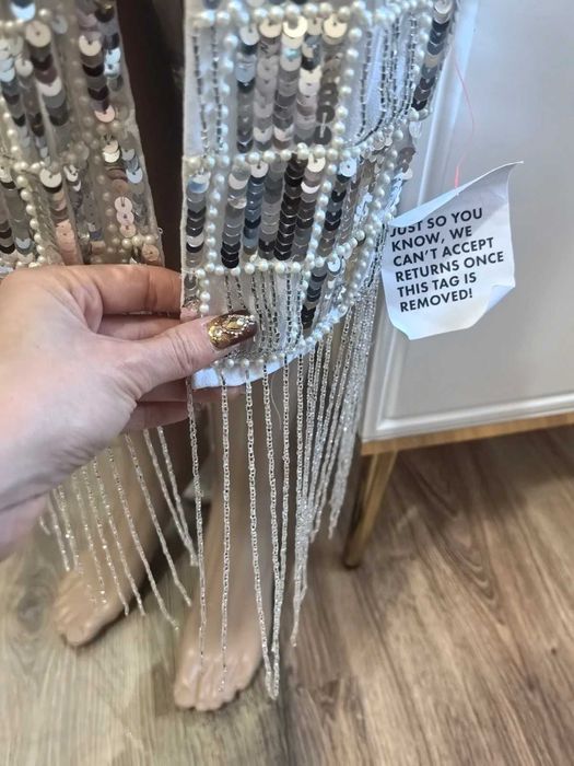 Asos piękna cekiny frędzle 42 XL impreza wesele sylwester