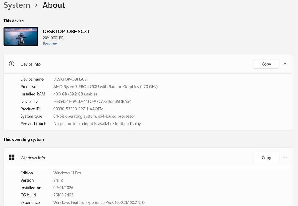 Thinkpad P14s - Ryzen 7 Pro 4750U + 40GB Ram