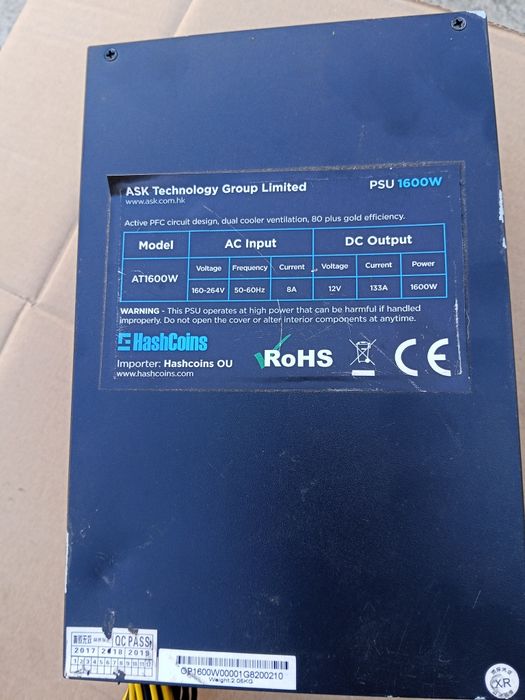 Zasilacz ASK Technology / HashCoins AT1600W 1600W 80 Plus Gold
