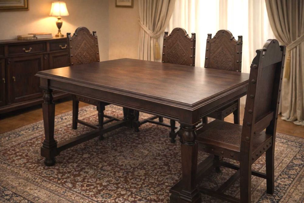 Mobília de Sala de Jantar em Mogno – Estilo Sec. XVII – Conj. Completo
