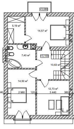 Двоповерховий котедж, 4 кімнати