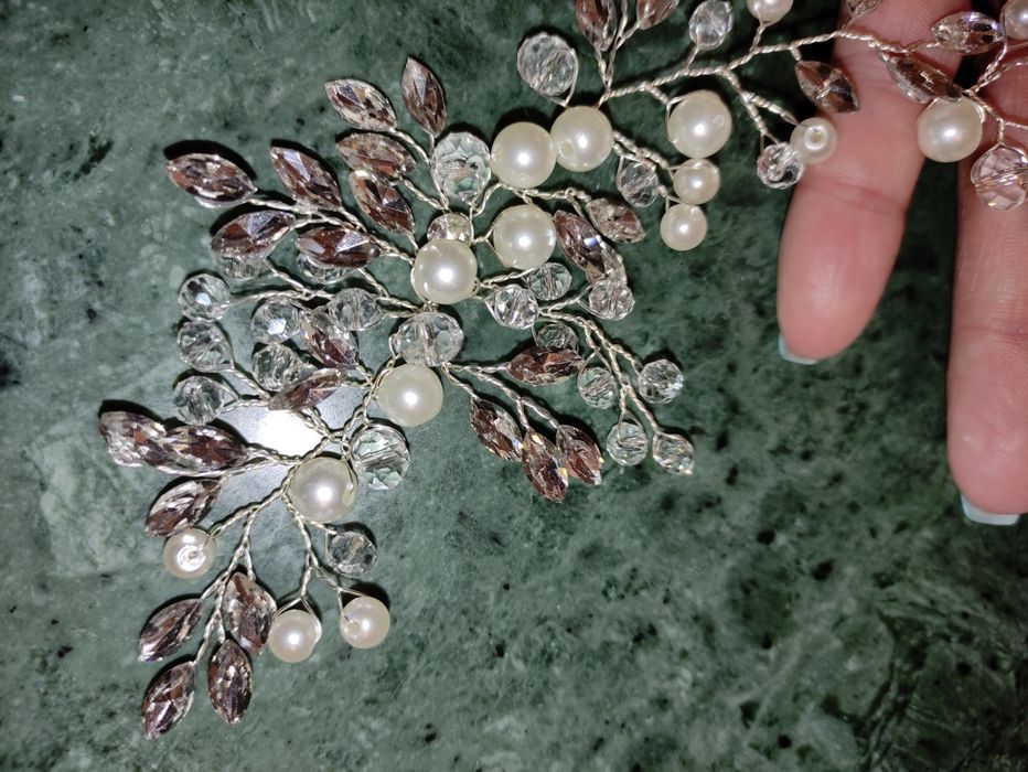 Tiara Diadema Acessório Cabelo Noiva Brilhantes Pérolas Prateado