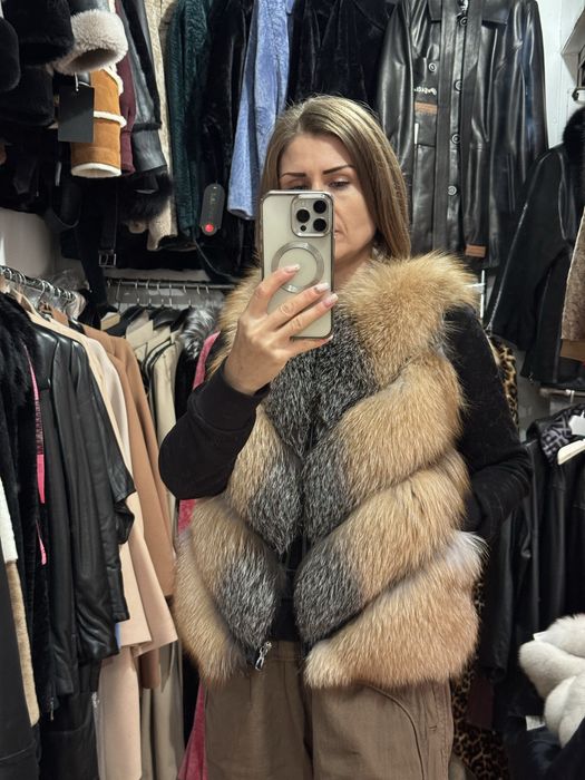 Шуба лисица жилетка меховая натуральная полушубок лиса 2 в одном