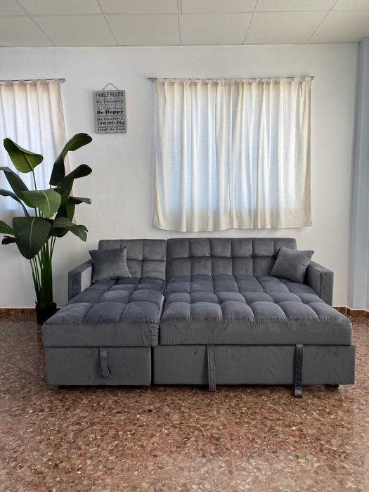 Sofa cama chaiselongue cinza Envio GRATIS