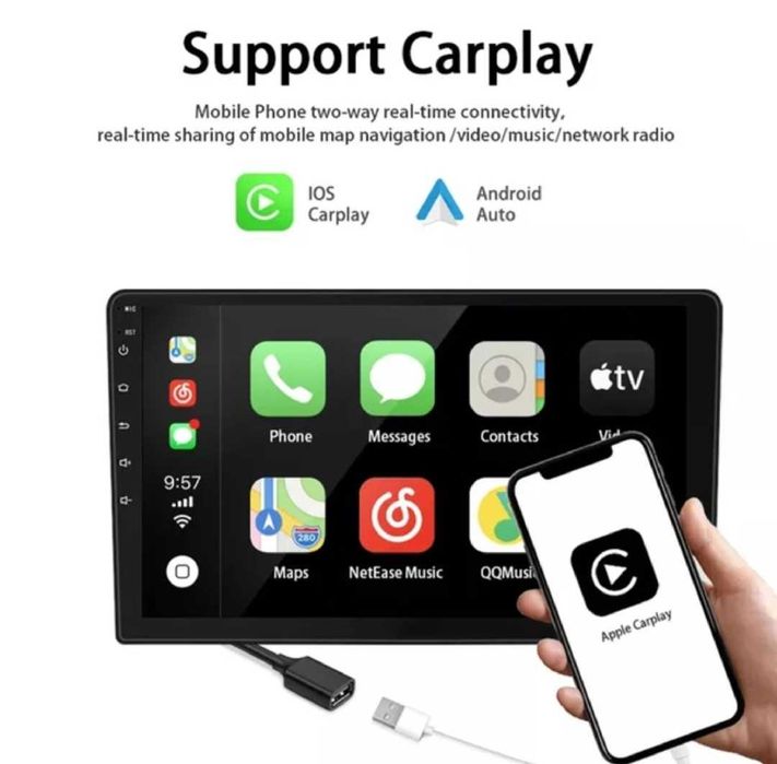Rádio 2 DIN Android 9" + Carplay e Android auto + 4 GB RAM + 32 GB ROM