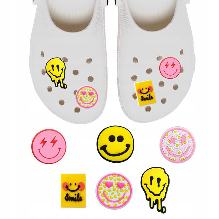 Przypinki do Crocs EMOJI EMOTKI do butów telefonu torby zestaw 6 szt