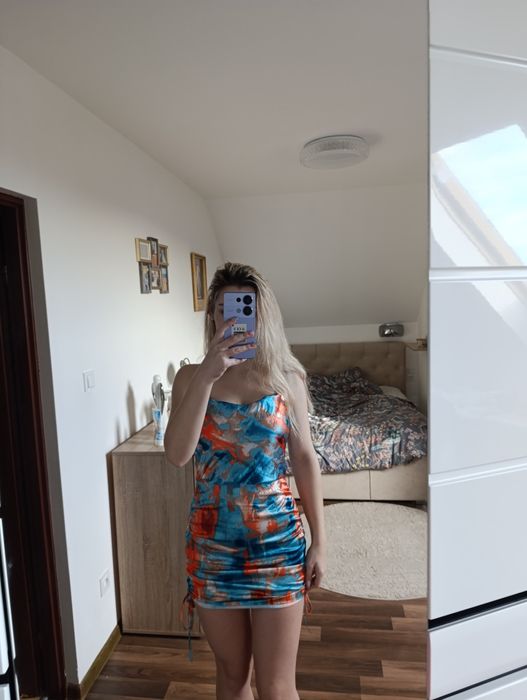 Sukienka marszczona sylwester impreza mini wiązana sexy kobieca XS s