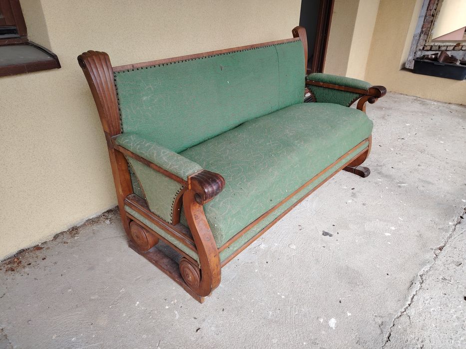 Stara sofa biedermeier w orzechu / XIX w / do renowacji / antyk