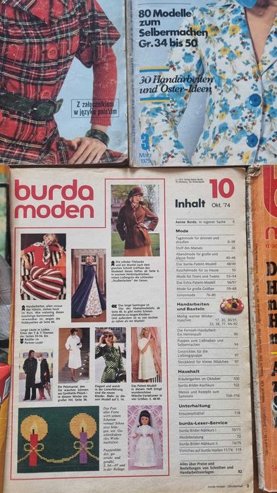 Burdy z lat 1970 z kompletnymi wykrojami