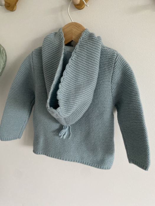 Sweter na suwak turkusowy z kapturem memini 68/74 wełna owcza