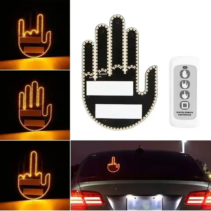 Світлодіодна LED рука на заднє скло авто з пультом (знак жестів) BLUE  (синя)