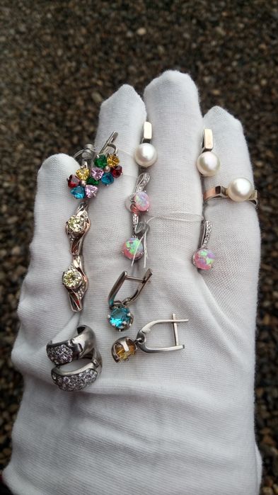 Срібні набори, комплекти срібні з золотою вставкою 925