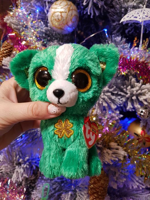Ty beanie boos глазастик зеленый пес EMERALD 15 см