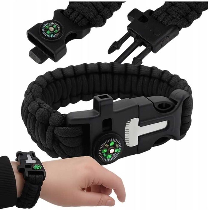 BRANSOLETKA OPASKA PARACORD 5w1 krzesiwo kompas gwizdek survival