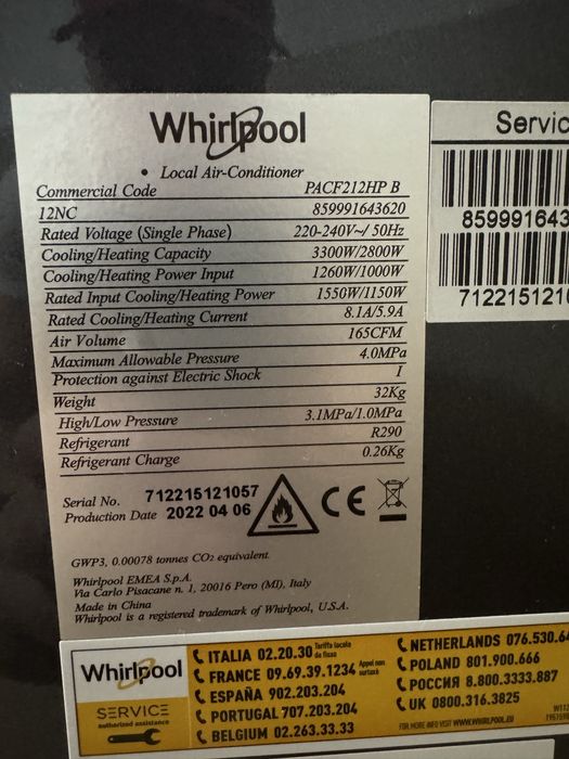 Ar condicionado Portátil Whirpool 12.000 BTU