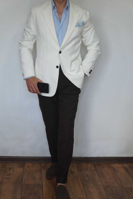 Zara Man L 180/100 biała marynarka jednorzędowa elegancka premium