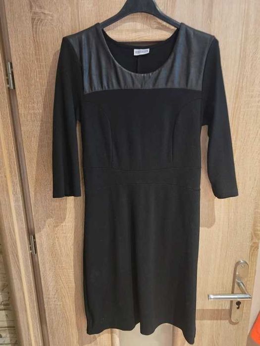 Czarna sukienka Street One wiskoza eko skóra biurowa oversize L/XL