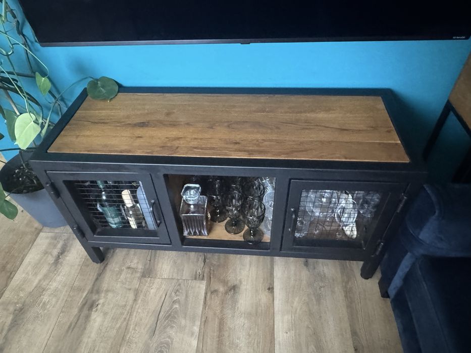 Szafka LOFT indystrailny styl RTV konsola dąb i stal