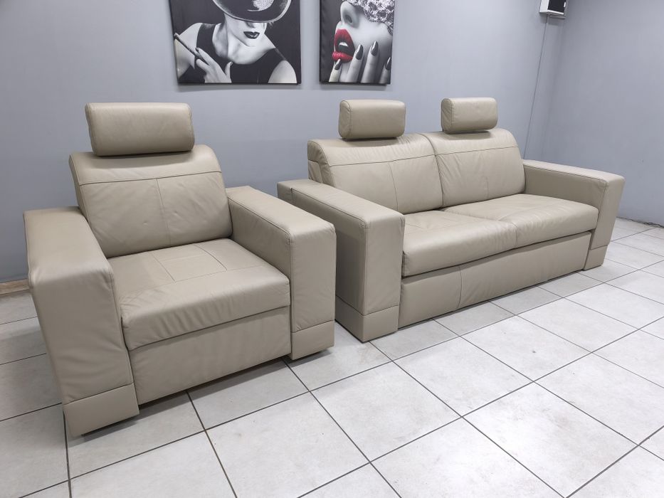 Шкіряний розкладний диван+крісло ! Диван трійка функція спання