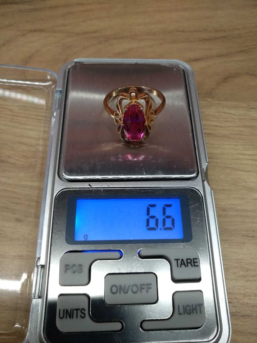 Stary Pierścionek złoty 583 z rubinem PRL