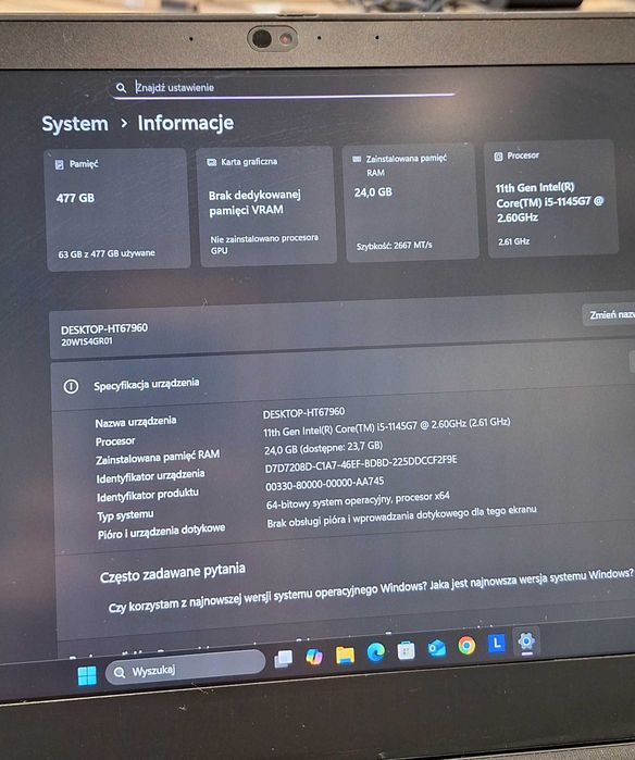 Laptop Lenovo Thinkpad T14 G2 i5 -1145G7/ 24GB RAM/ 512GB SSD /Klasa A