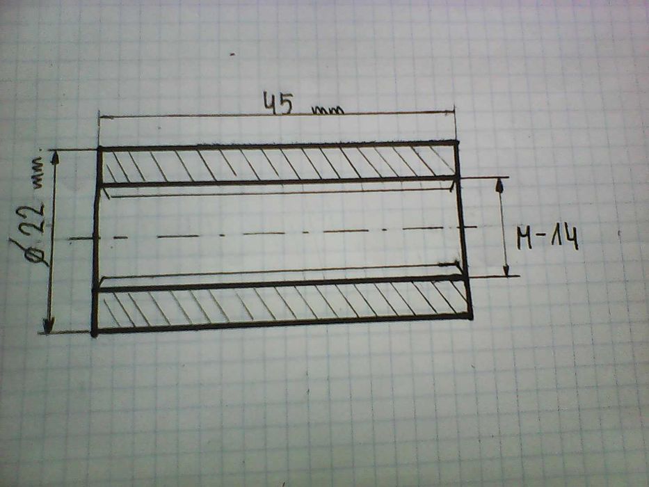 TULEJA dystansowa gwintowana 45 x 22 ; M - 14