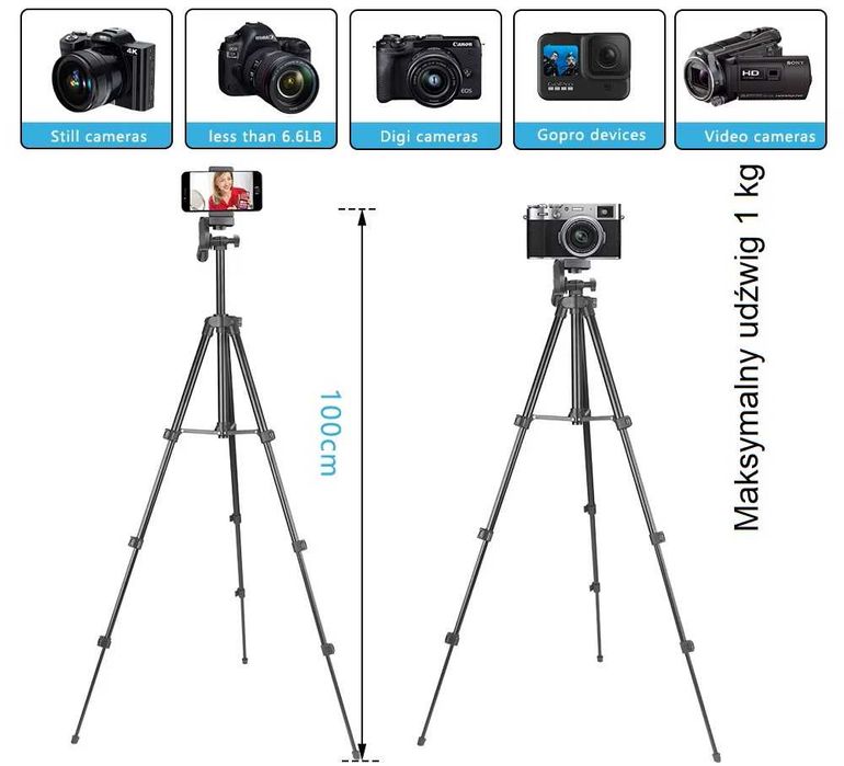 Statyw do Telefonu Kamery 100cm z Pilotem Bluetooth