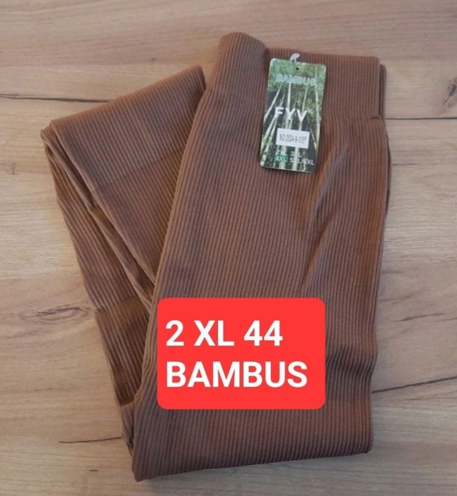 Nowe Leginsy 2 XL 44 bambusowe brązowe karmel prążkowane prążek wysok