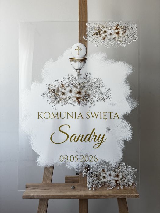 Tablica powitalna pleksi Pierwsza Komunia Święta dekoracje kościoła sali