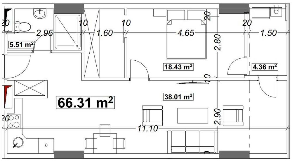 2-х комн. квартира 66.3 кв.м. в Батуми в Грузии, 300 метров от моря