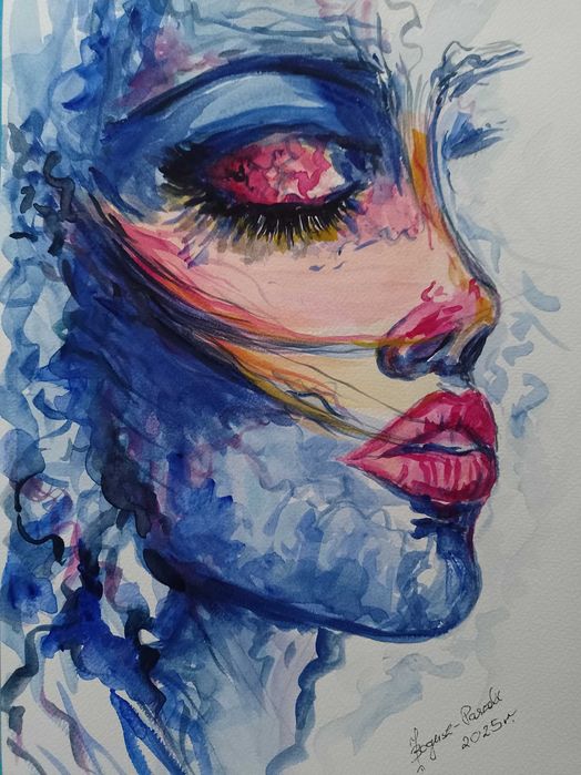 Obraz - akwarelowy, abstrakcyjny portret kobiety.