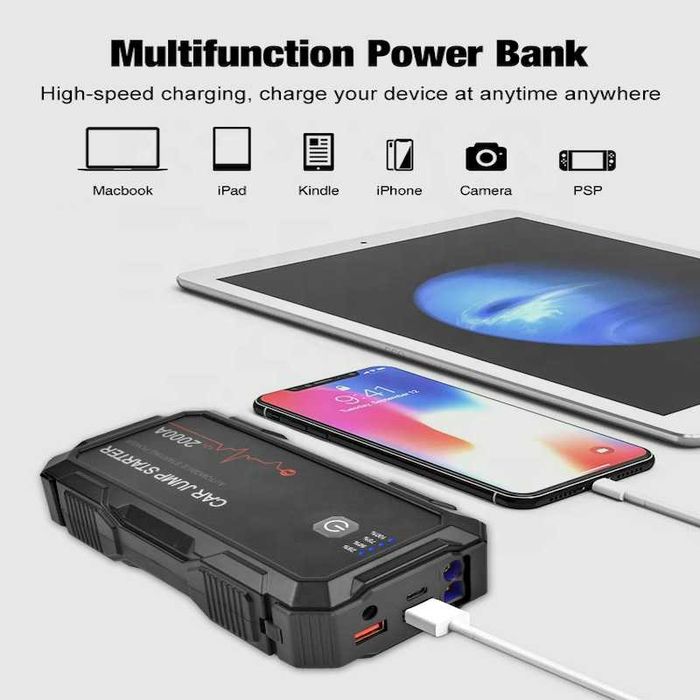 Booster carregamento emergencia bateria 12v carro mota moto 2000A NOVO