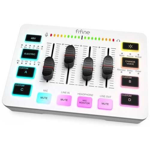 Fifine Sound Card SC3 BIALY Z RGB XLR.