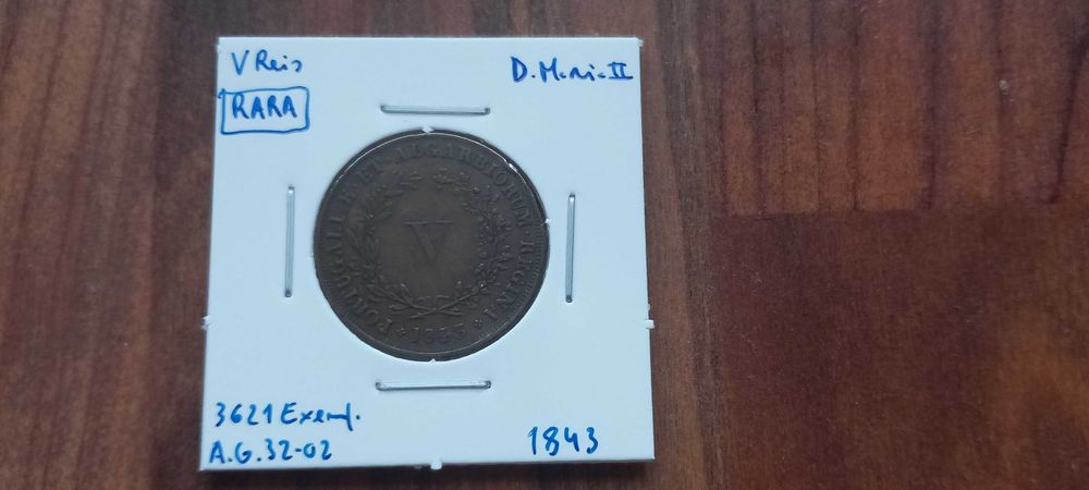 Moeda V Reis 1843 D. Maria II (Rara) - 3621 Exemplares