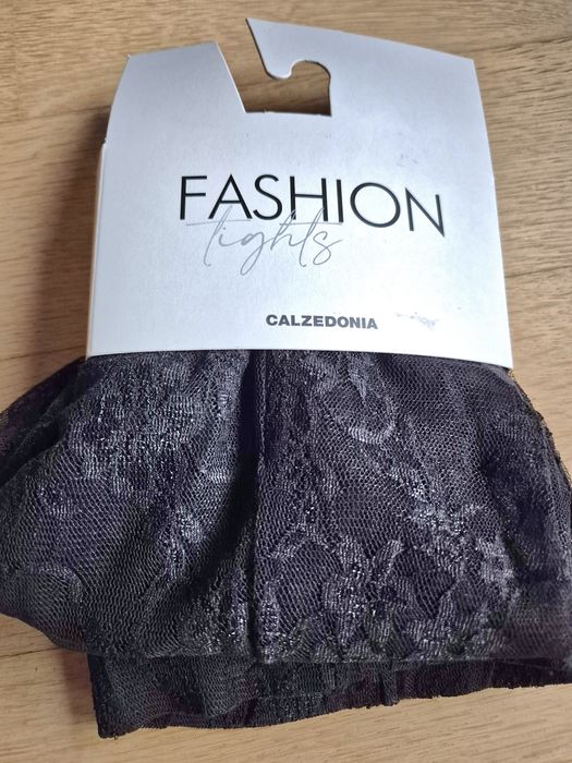 Rajstopy Calzedonia S czarne koronkowe kwiaty fiori