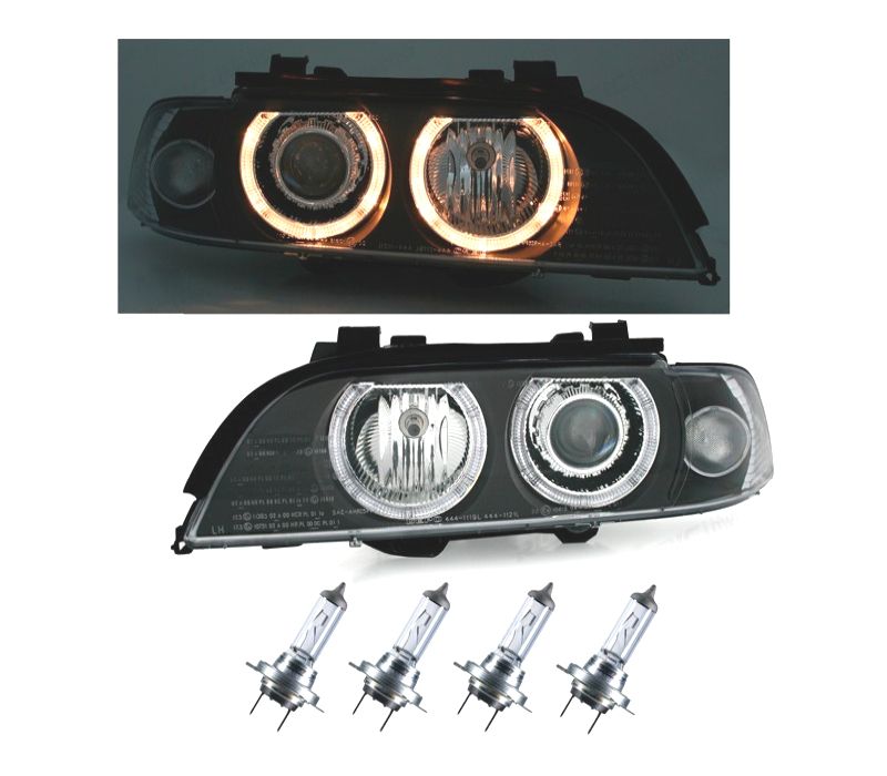 FARÓIS BMW E39 95-00 ANGEL EYES FUNDO PRETO