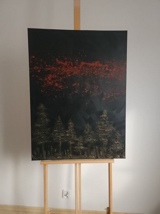 Obraz strukturalny czarny las minimalizm dekoracja