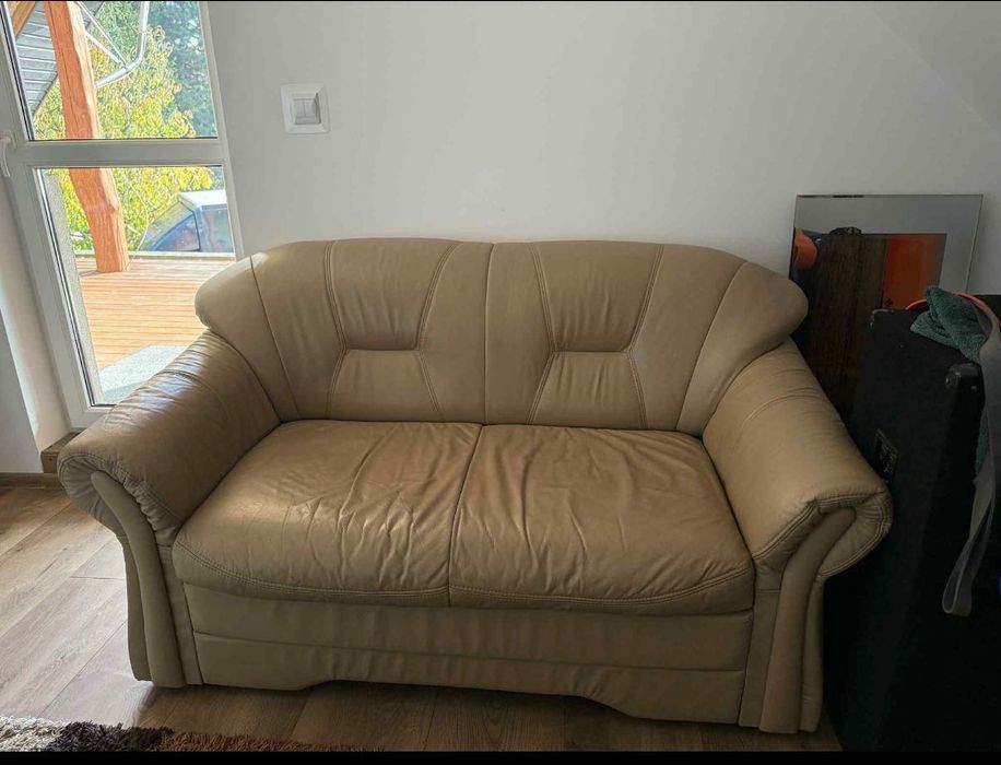 Sofa skórzana beżowa