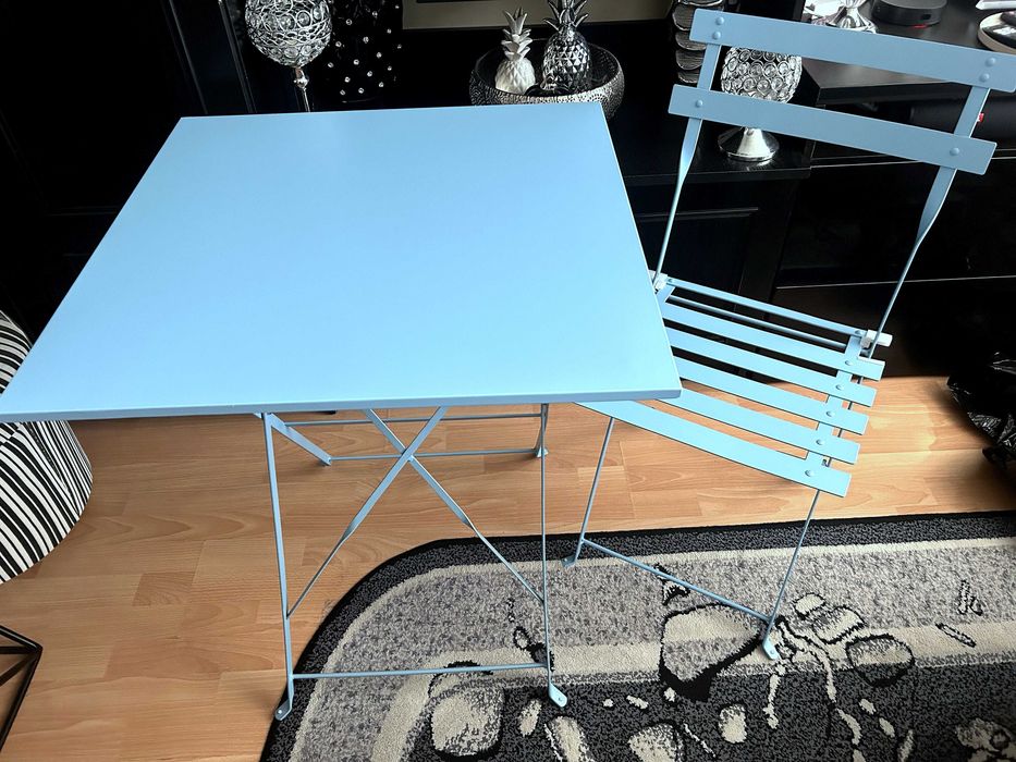 Zestaw mebli ogrodowych metal GardenLine niebieski 3 elementy - NOWY