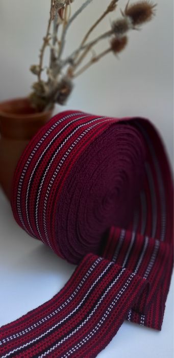 Бордовий пояс, тканий пояс, крайка 10 см.