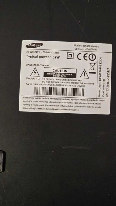 Uszkodzony telewizor Samsung  UE 46F6640SS
