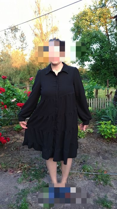 2 сукні, Асиметрична чорна сорочка-плаття з багатошаровим дизайном з м