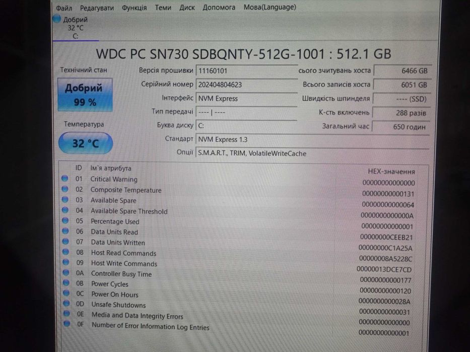 512Gb  SSD M.2 NVMe WD SN730 99% практично новий