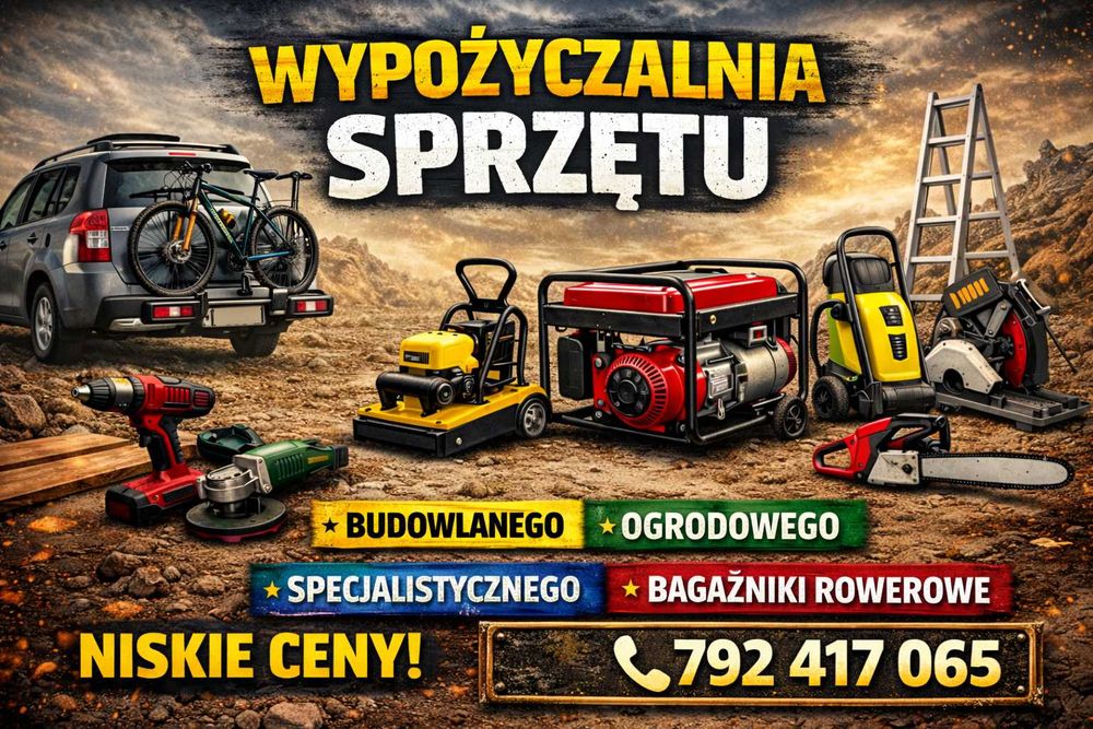 Wypożyczalnia sprzętu agregat zagęszczarka wiertnica glebogryzarka.